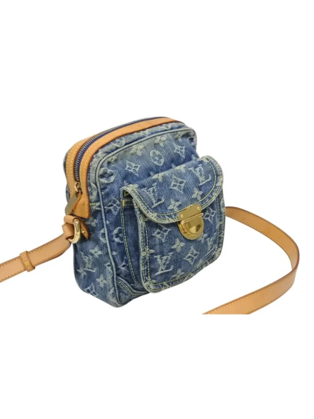 Louis Vuitton Camera Bag Monogram Denim Indigo Blue Gold